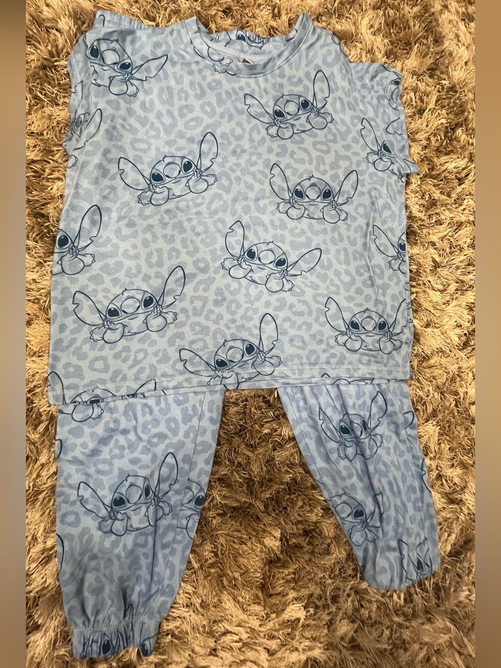 Disney Blue Stitch Leopard-Print Pajama Set